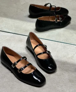 ALICIA P - Sort lak læder - Ballerina med rem