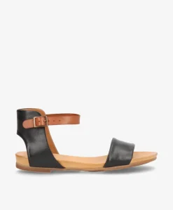 ANNIKA - Sort/brun læder - Flade sandaler