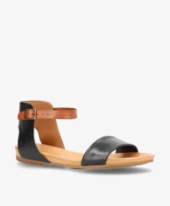 ANNIKA - Sort/brun læder - Flade sandaler