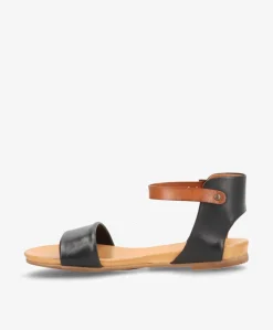 ANNIKA - Sort/brun læder - Flade sandaler