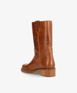 CAMERON - Dame Støvle med hæl - Cognac læder