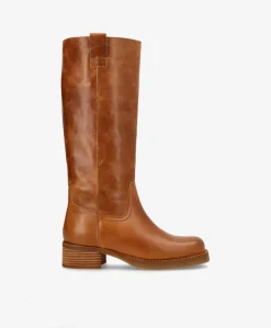 CAMERON LONG - Dame Lang støvle med hæl - Cognac læder