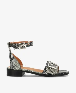 DESIRE - Offwhite snake læder - Sandaler med lav hæl Dame