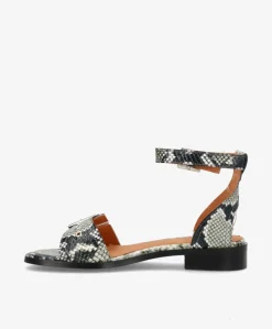 DESIRE - Offwhite snake læder - Sandaler med lav hæl Dame