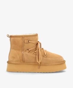 DUMBLE XL LACE - Dame Bamsestøvle med snøre - Camel ruskind