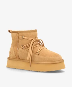 DUMBLE XL LACE - Dame Bamsestøvle med snøre - Camel ruskind