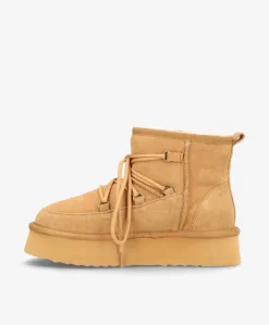 DUMBLE XL LACE - Dame Bamsestøvle med snøre - Camel ruskind