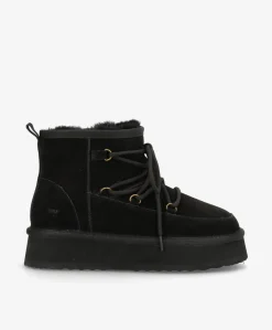 DUMBLE XL LACE - Dame Bamsestøvle med snøre - Sort ruskind