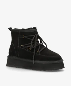 DUMBLE XL LACE - Dame Bamsestøvle med snøre - Sort ruskind