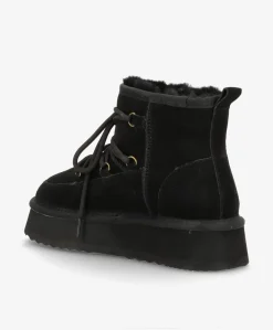 DUMBLE XL LACE - Dame Bamsestøvle med snøre - Sort ruskind