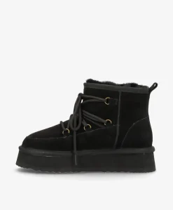 DUMBLE XL LACE - Dame Bamsestøvle med snøre - Sort ruskind