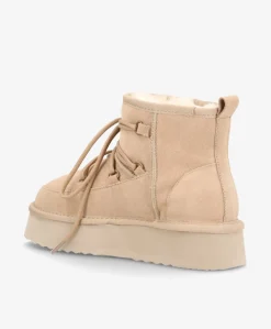 DUMBLE XL LACE - Dame Bamsestøvle med snøre - Beige ruskind