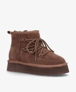 DUMBLE XL LACE - Dame Bamsestøvle med snøre - Mørkebrun ruskind