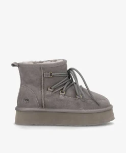 DUMBLE XL LACE - Dame Bamsestøvle med snøre - Mørkegrå ruskind