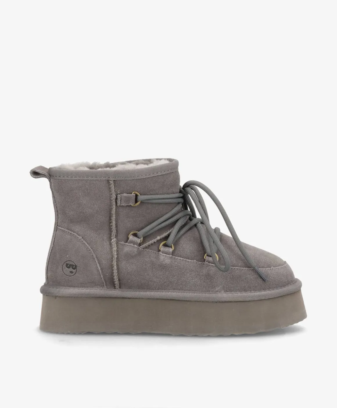 DUMBLE XL LACE - Dame Bamsestøvle med snøre - Mørkegrå ruskind