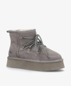 DUMBLE XL LACE - Dame Bamsestøvle med snøre - Mørkegrå ruskind