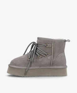 DUMBLE XL LACE - Dame Bamsestøvle med snøre - Mørkegrå ruskind