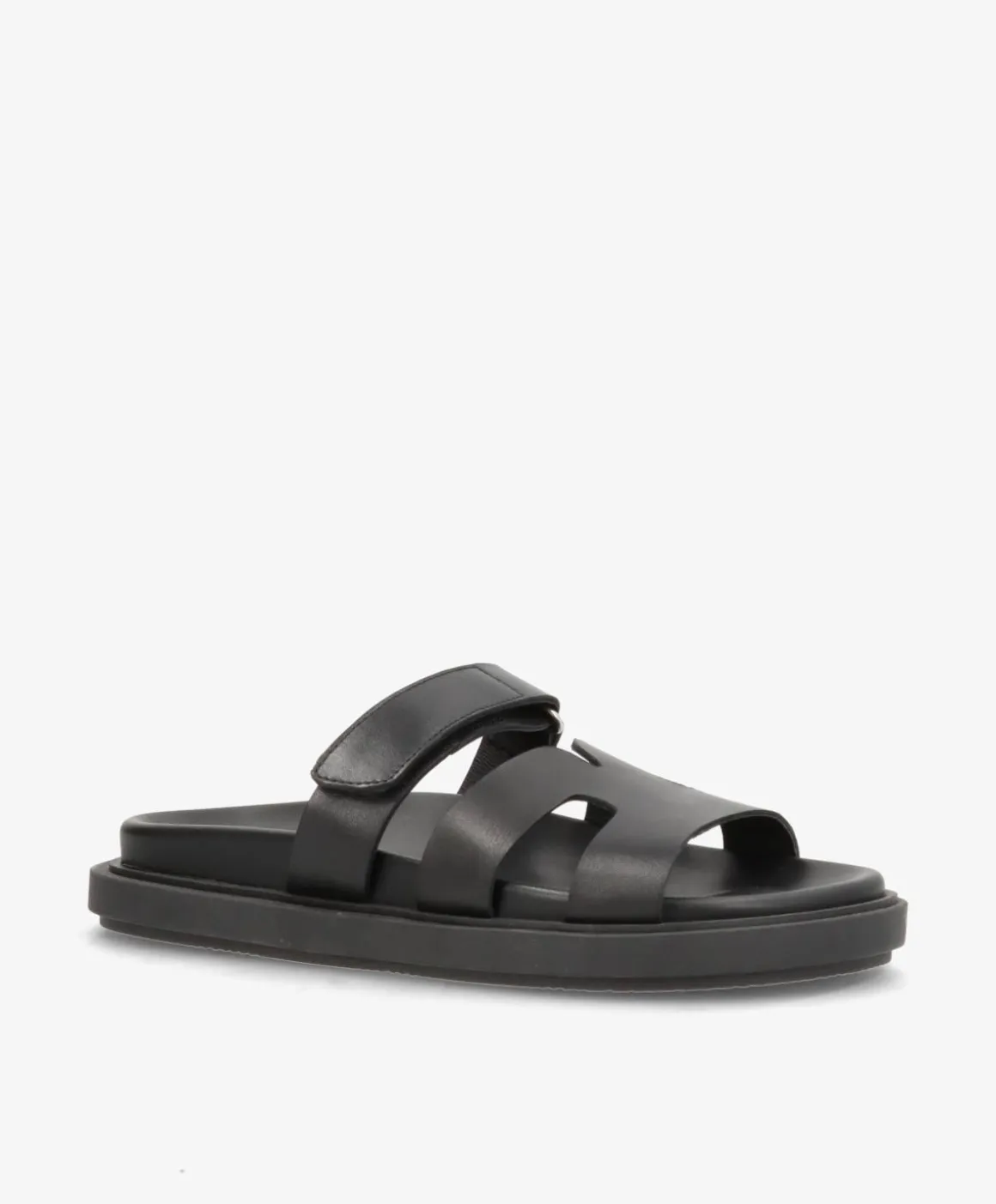 ECHO - Sort læder - Flade sandaler Dame