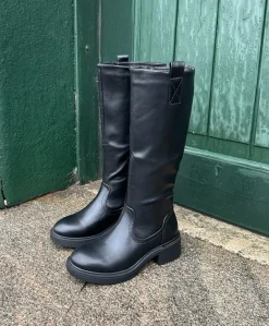 ELLE - 6351 - støvle lang - Sort