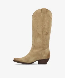 FRANKIE S - Cowboy støvle lang - Beige ruskind