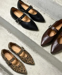 JULES - Mørkebrun læder - Ballerina med rem