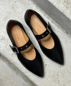 JULES - Sort læder - Ballerina med rem