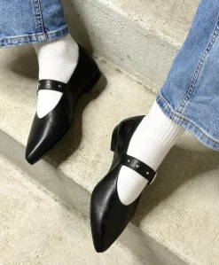 JULES - Sort læder - Ballerina med rem