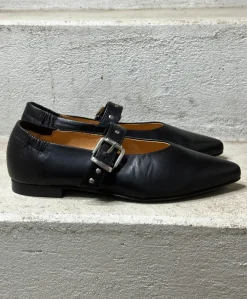 JULES - Sort læder - Ballerina med rem