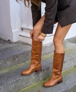 MARTINA LONG - Lang Støvle Dame - Cognac