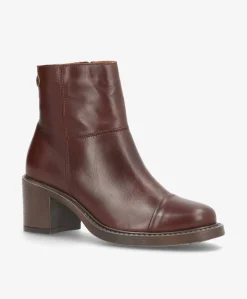 MARY Mørkebrun - Ankel støvle med hæl - læder