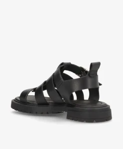 MAYA - Sort læder - Sandaler med lav hæl Dame