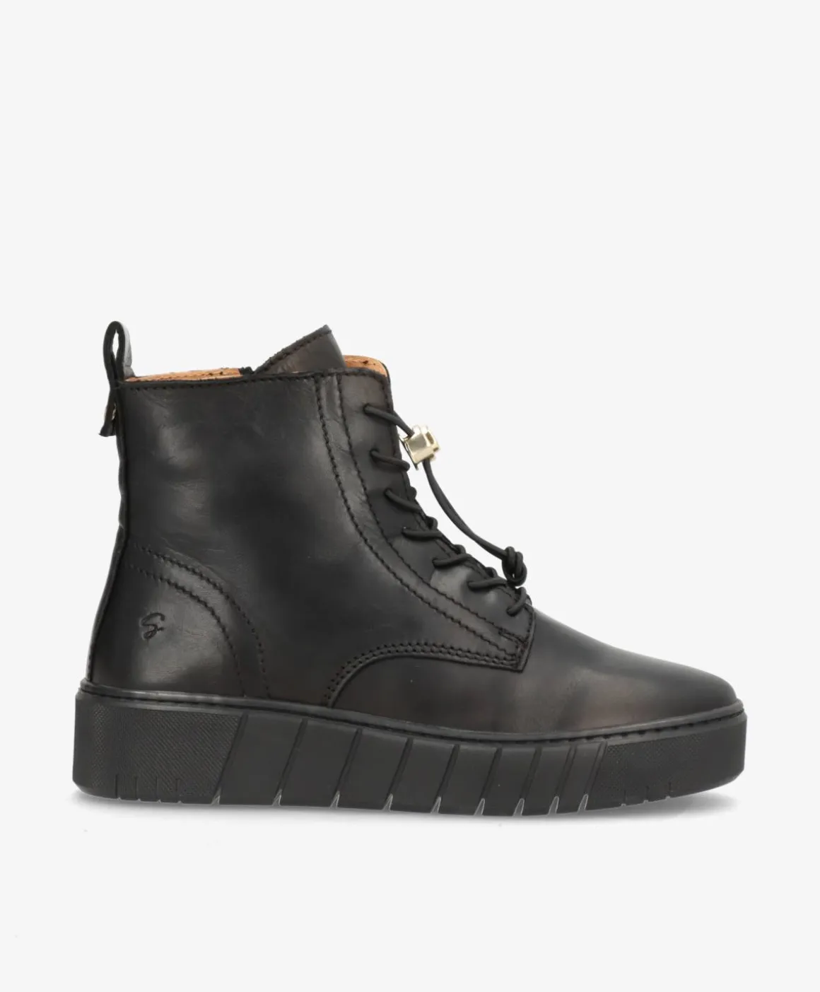 MOOVED LACE BLK - Sort læder - Snørestøvler Dame