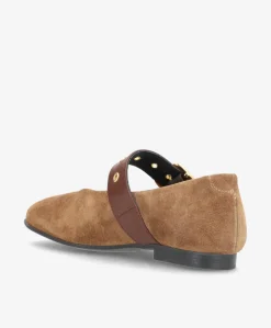 MORE S - Beige ruskind - Ballerina med rem Dame