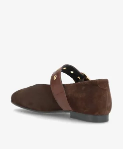 MORE S - Brun ruskind - Ballerina med rem Dame