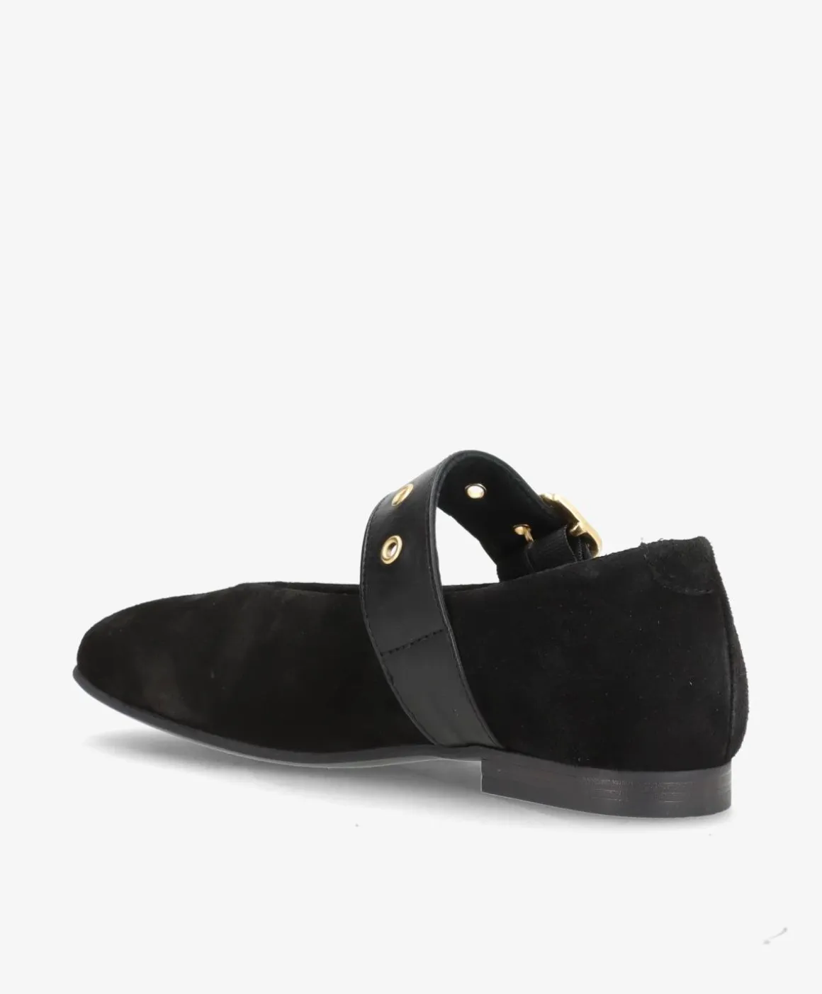 MORE S - Sort ruskind - Ballerina med rem Dame