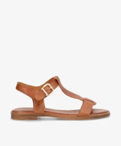 NORA - Mellembrun læder - Flade sandaler