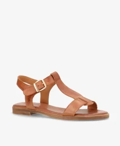 NORA - Mellembrun læder - Flade sandaler
