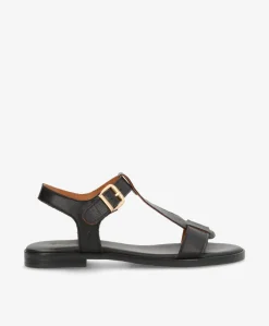 NORA - Sort læder - Flade sandaler