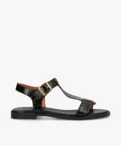 NORA P - Sort lak læder - Flade sandaler