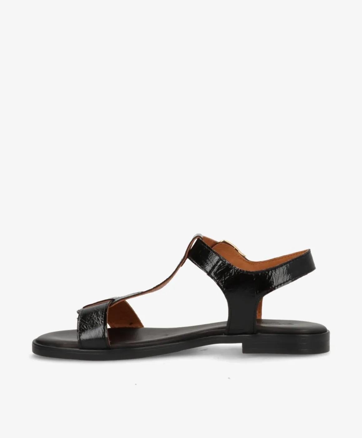 NORA P - Sort lak læder - Flade sandaler