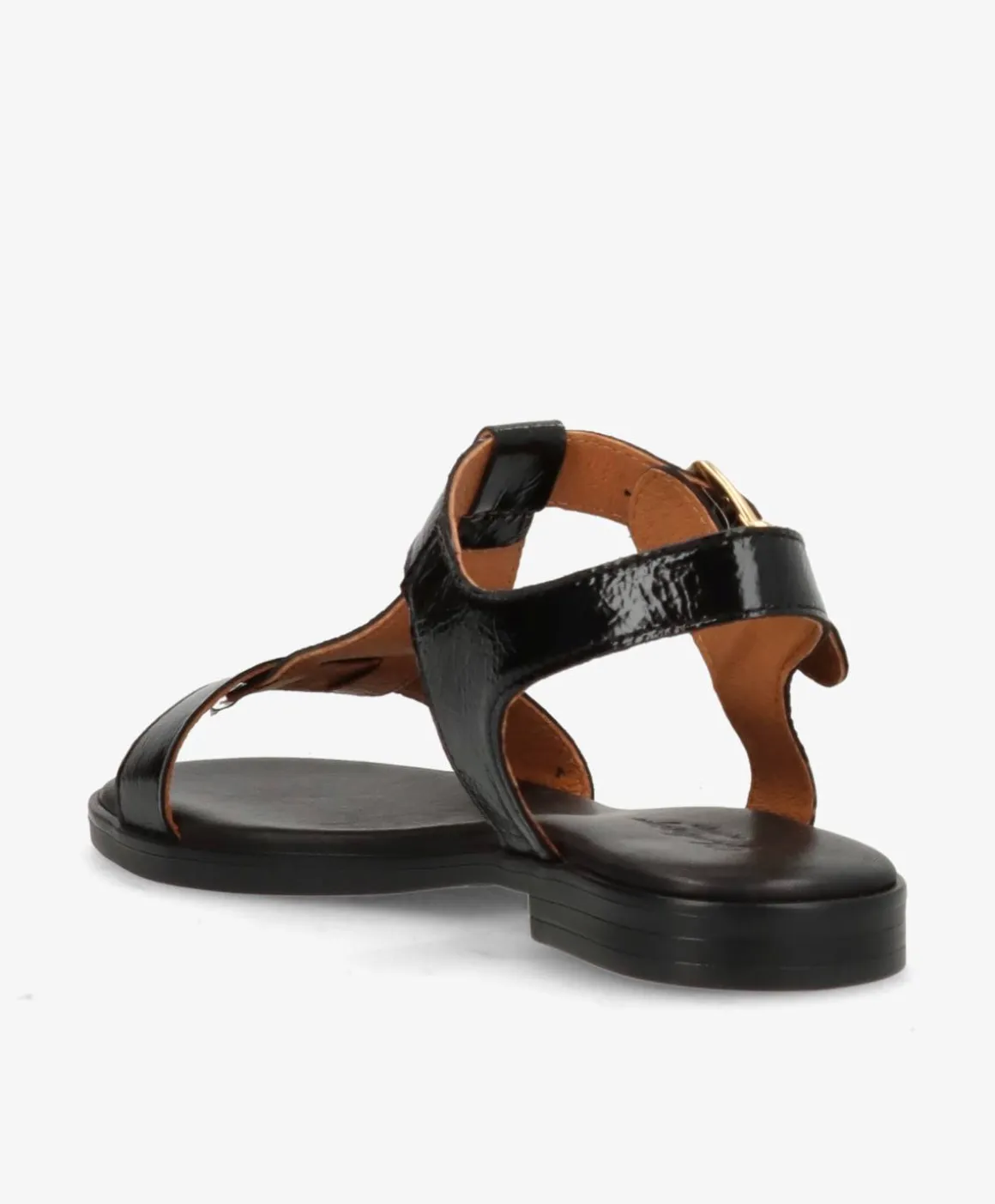 NORA P - Sort lak læder - Flade sandaler