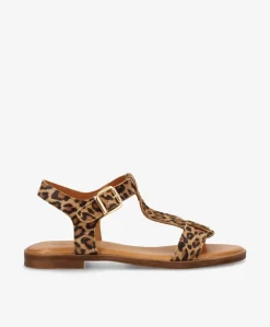 NORA S - Leopard ruskind - Flade sandaler Dame