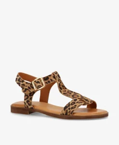 NORA S - Leopard ruskind - Flade sandaler Dame