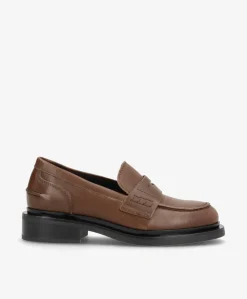 PURE - Brun washed læder - Loafers Dame