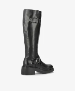 SADDLE LONG Buckle - Sort læder - Lange støvler Dame