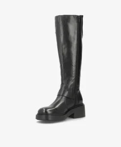 SADDLE LONG Buckle - Sort læder - Lange støvler Dame