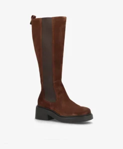 SADDLE LONG S - Mørkebrun ruskind - Lange støvler Dame