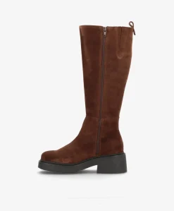 SADDLE LONG S - Mørkebrun ruskind - Lange støvler Dame