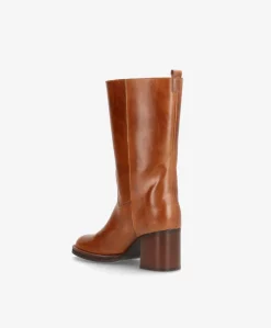 SADIE - Dame Støvle med hæl - Cognac læder