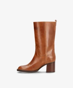 SADIE - Dame Støvle med hæl - Cognac læder